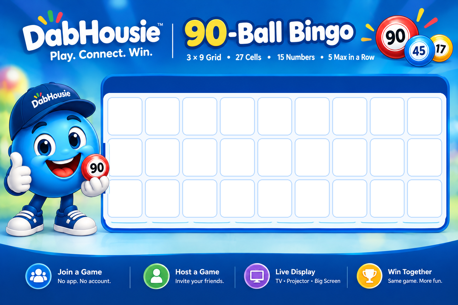 DabHousie 90-Ball Bingo 3x9 Mascot Ticket