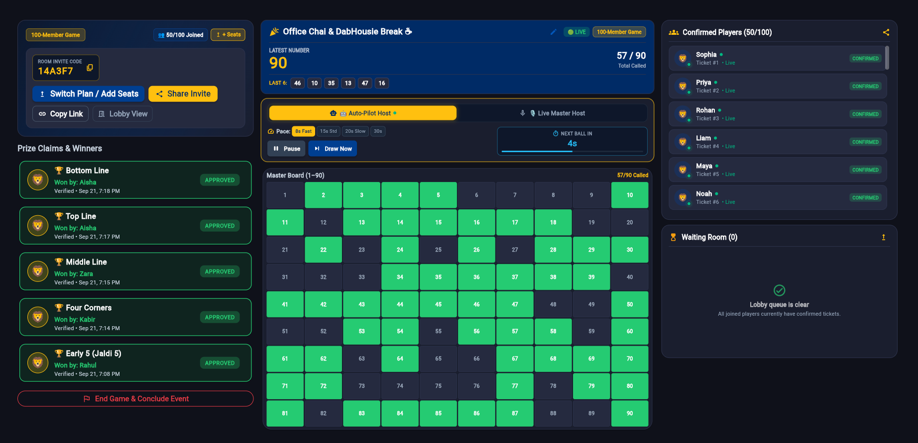DabHousie 50+ Player Live Multiplayer Game in Progress